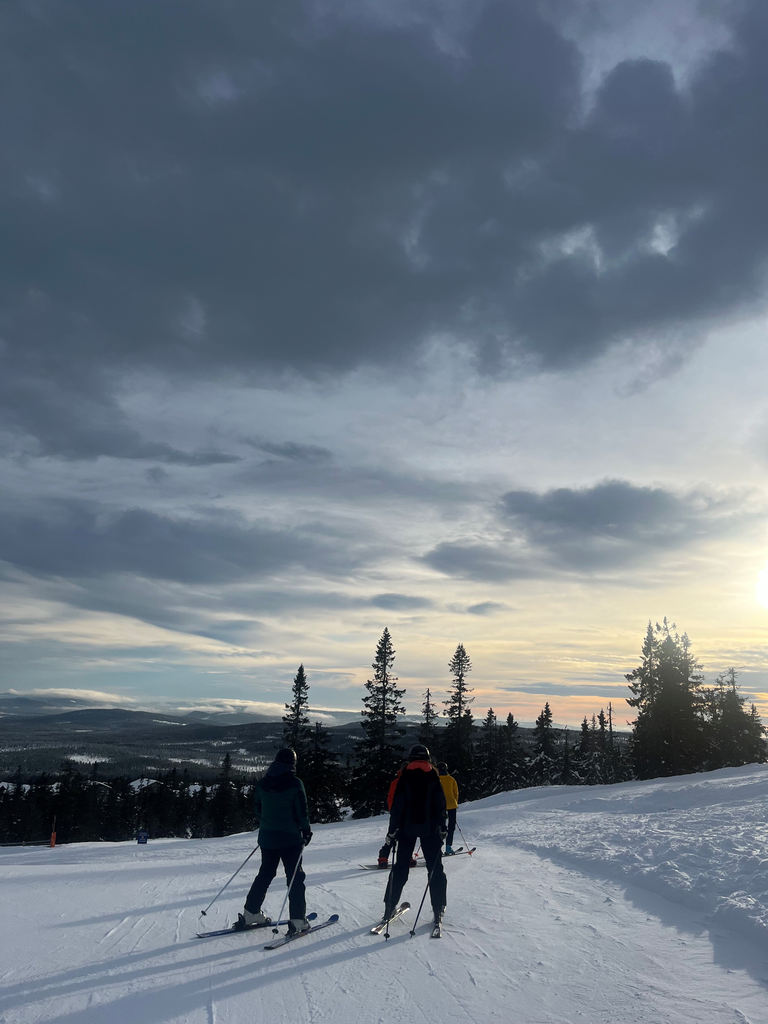 En gruppe mennesker som går på ski på snøen