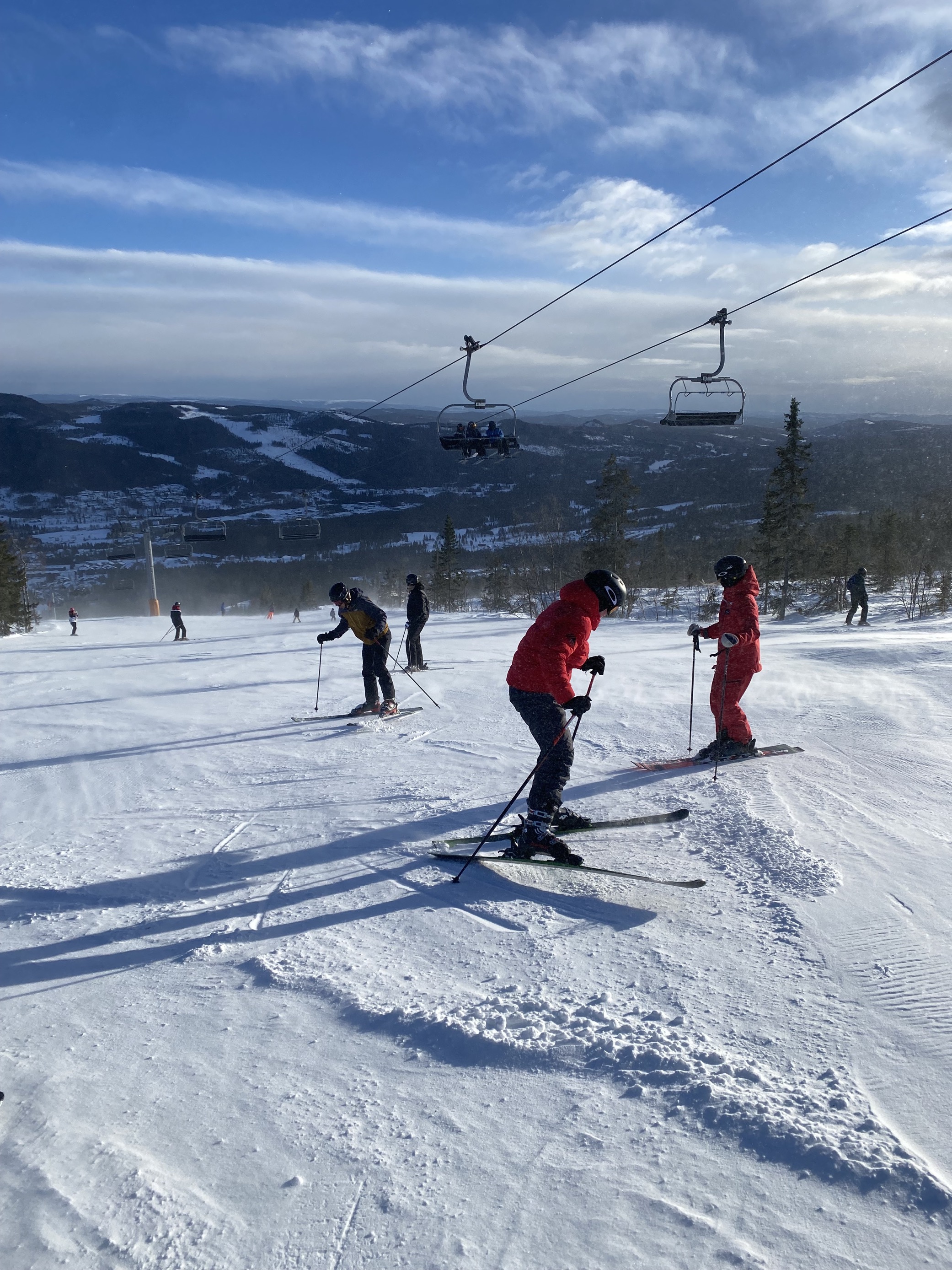 En gruppe skiløpere på et snødekt fjell