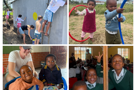 Et collage av et barn og et barn som leker med en balltre