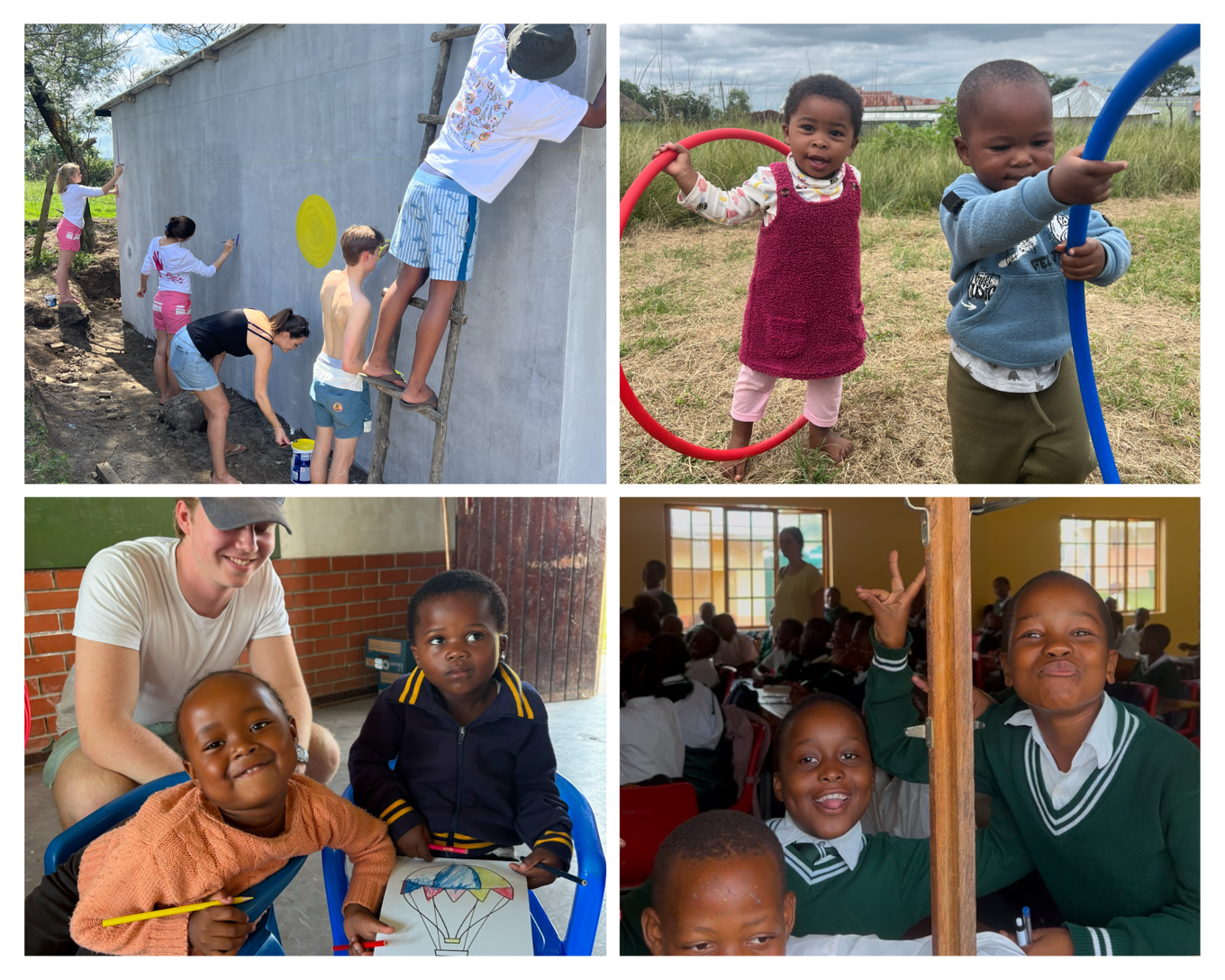 Et collage av et barn og et barn som leker med en balltre