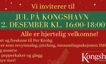 en rød bakgrunn med hvit tekst og et tre med stjerner