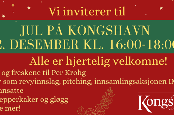 en rød bakgrunn med hvit tekst og et tre med stjerner